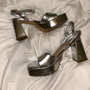 a new day Metallic Silver Block Heel Sandals
